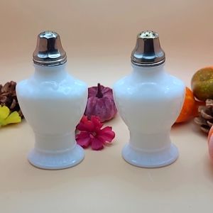 Vintage Fleur de Lis milk glass salt and pepper shakers